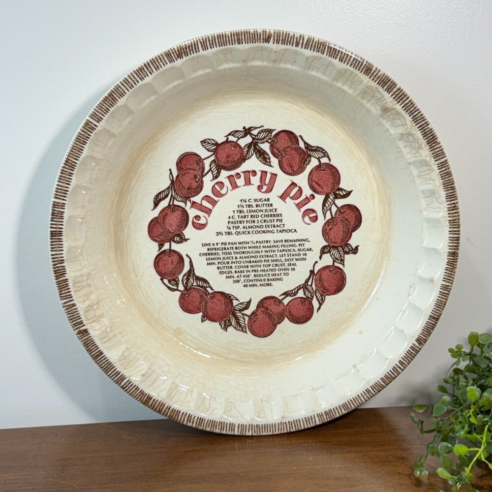 Vintage Cherry Pie Deep Dish Plate with Recipe 11" USA Royal China Jeannette